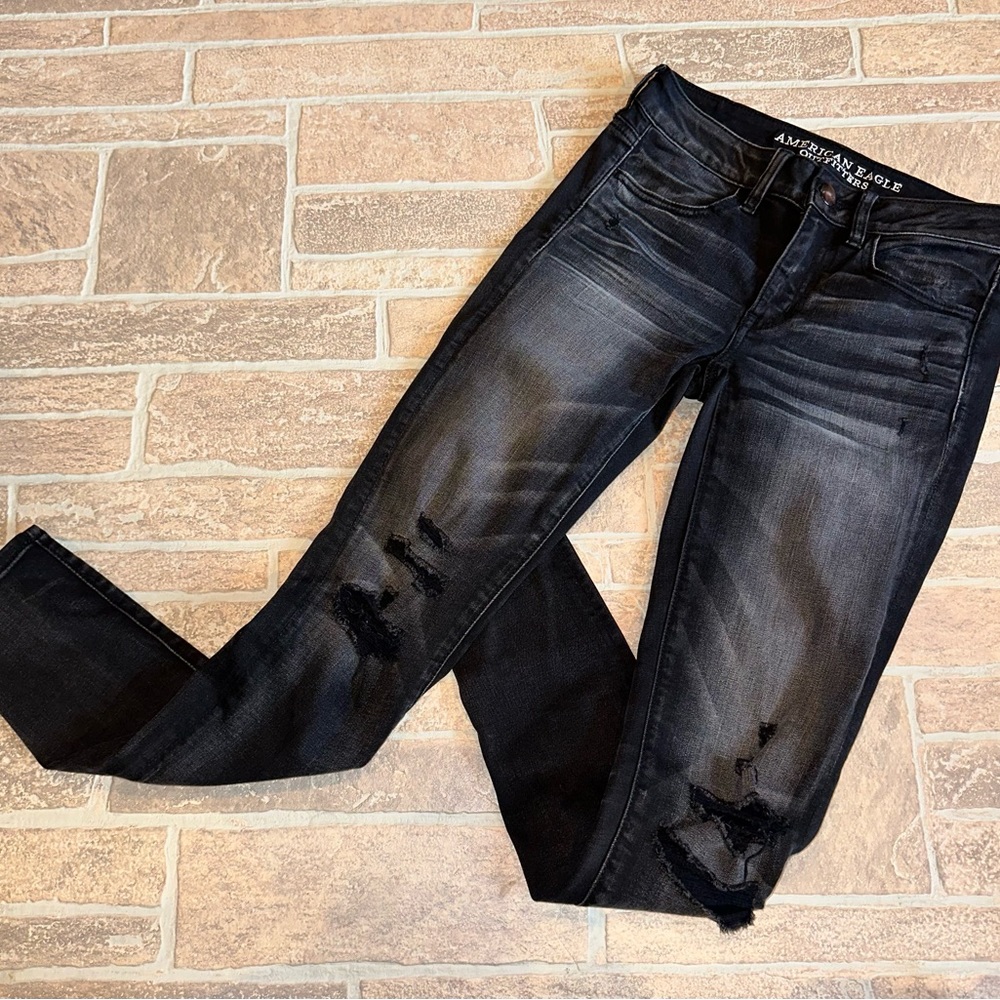 AEO Distressed Jeggings US 2 Womens Dark Gray Jean
